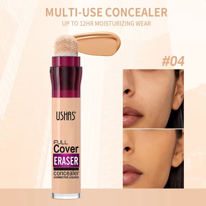 Ushas 12Color Liquid Concealer Multi-Use Foundation Makeup Moisturizing Rotating Sponge Head Concealer Long Lasting Lightweight