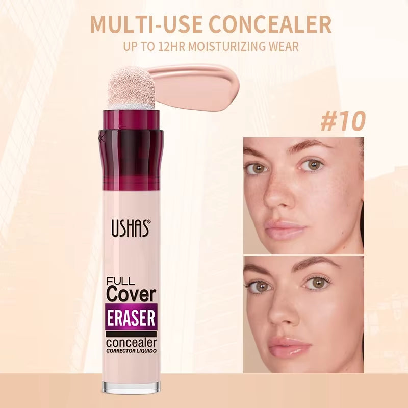 Ushas 12Color Liquid Concealer Multi-Use Foundation Makeup Moisturizing Rotating Sponge Head Concealer Long Lasting Lightweight