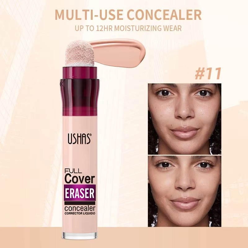 Ushas 12Color Liquid Concealer Multi-Use Foundation Makeup Moisturizing Rotating Sponge Head Concealer Long Lasting Lightweight