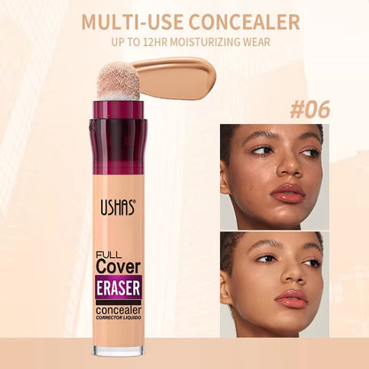 Ushas 12Color Liquid Concealer Multi-Use Foundation Makeup Moisturizing Rotating Sponge Head Concealer Long Lasting Lightweight