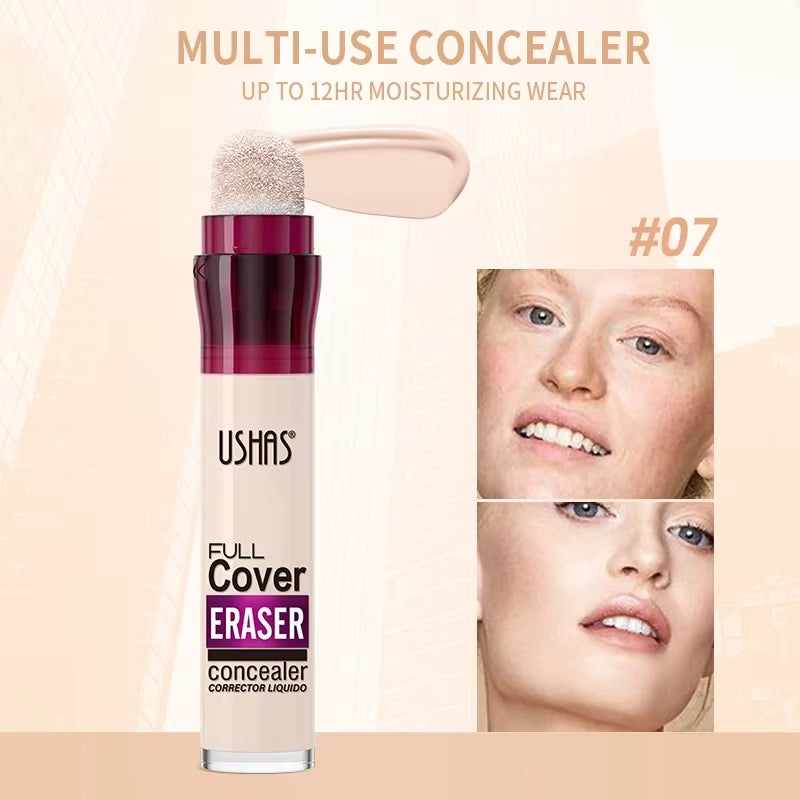 Ushas 12Color Liquid Concealer Multi-Use Foundation Makeup Moisturizing Rotating Sponge Head Concealer Long Lasting Lightweight