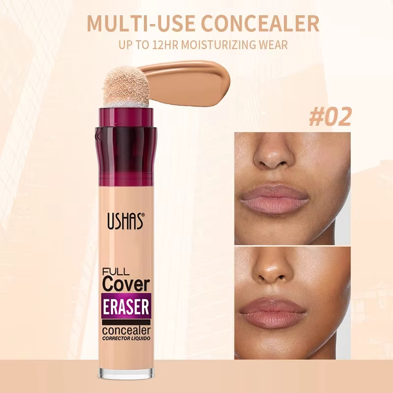 Ushas 12Color Liquid Concealer Multi-Use Foundation Makeup Moisturizing Rotating Sponge Head Concealer Long Lasting Lightweight