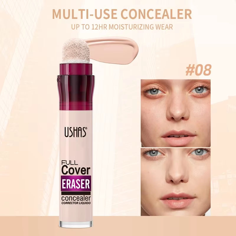 Ushas 12Color Liquid Concealer Multi-Use Foundation Makeup Moisturizing Rotating Sponge Head Concealer Long Lasting Lightweight