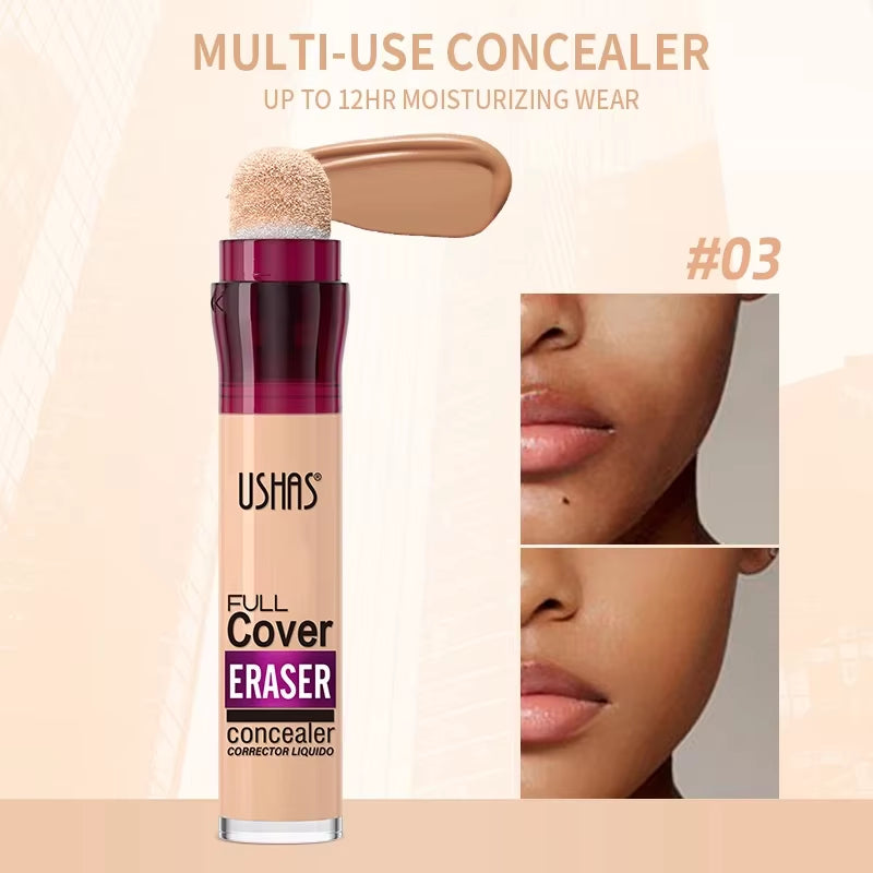 Ushas 12Color Liquid Concealer Multi-Use Foundation Makeup Moisturizing Rotating Sponge Head Concealer Long Lasting Lightweight