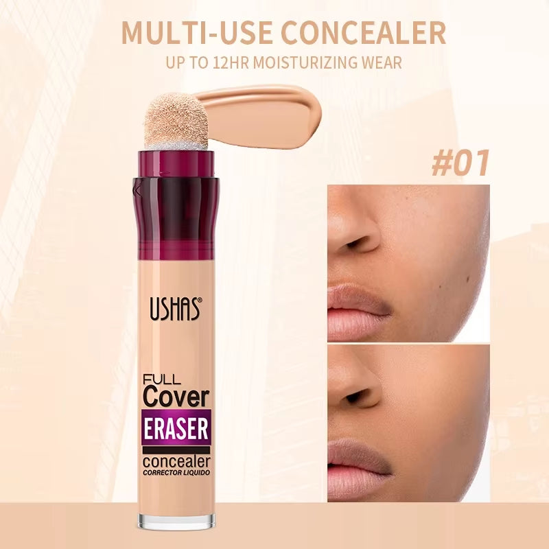 Ushas 12Color Liquid Concealer Multi-Use Foundation Makeup Moisturizing Rotating Sponge Head Concealer Long Lasting Lightweight